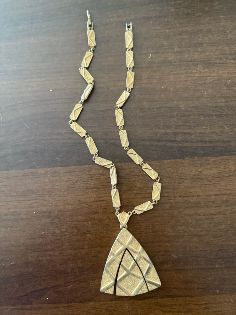 Textured Gold-Tone Geometric Pendant Necklace for Women